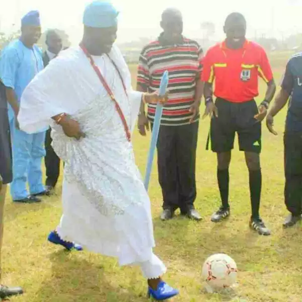 Ooni Of Ife Takes Time Out, Pictured Playing Football, Amidst Marriage Crash Rumor